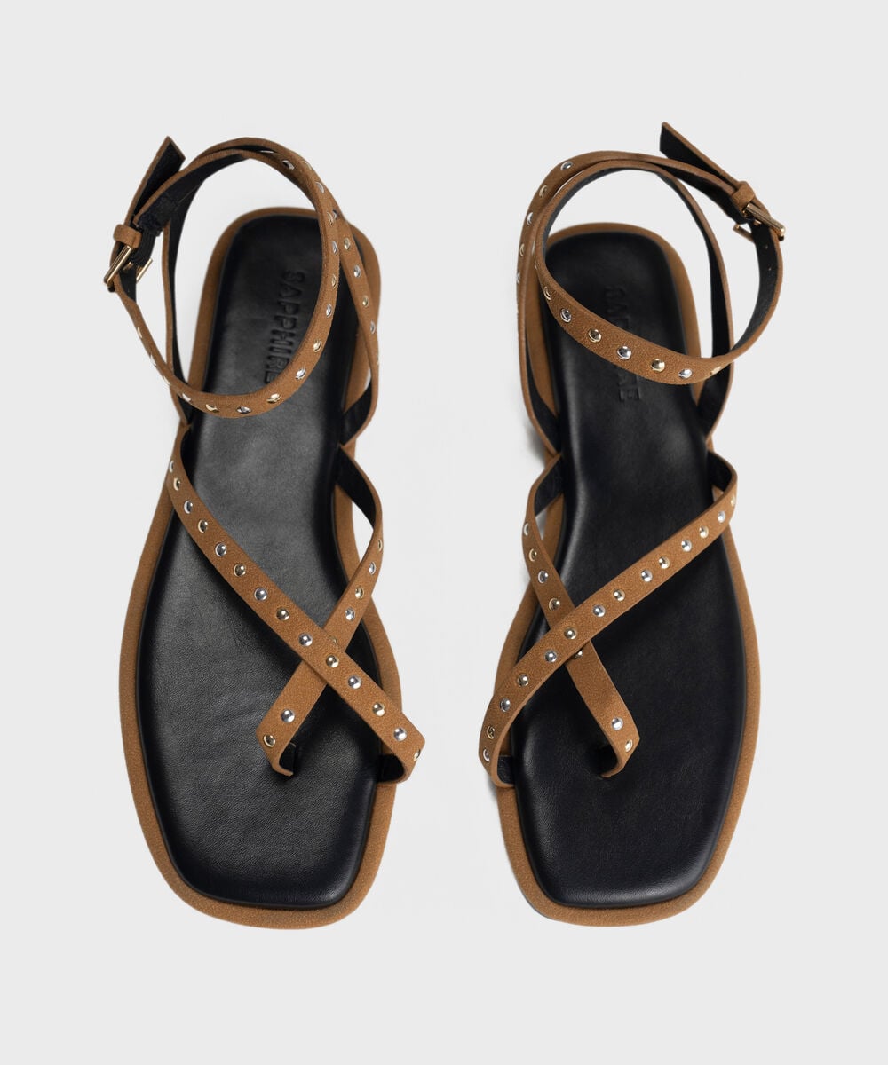 BROWN STUDDED SANDALS — Sapphire view 3