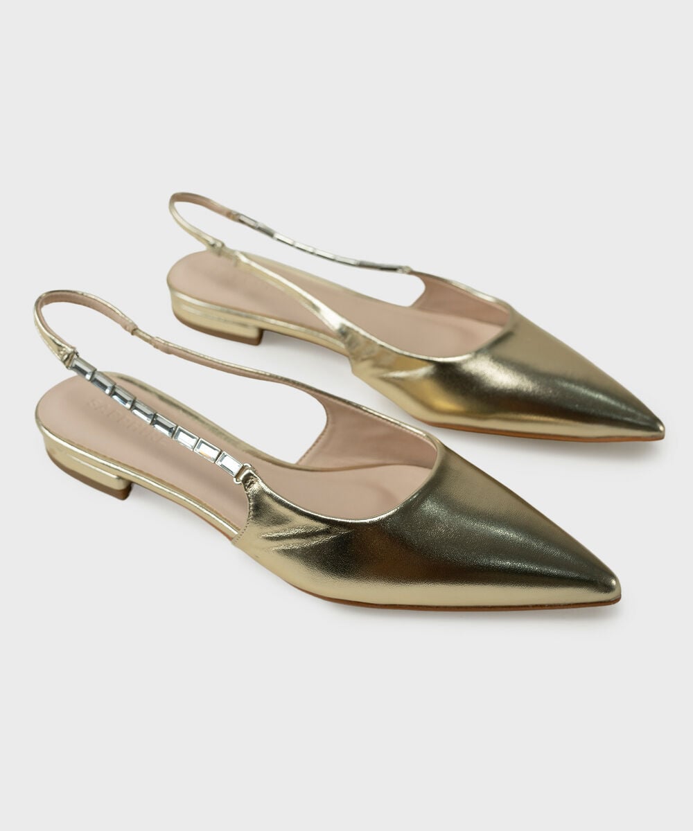 Gold Slingback Flats — Sapphire