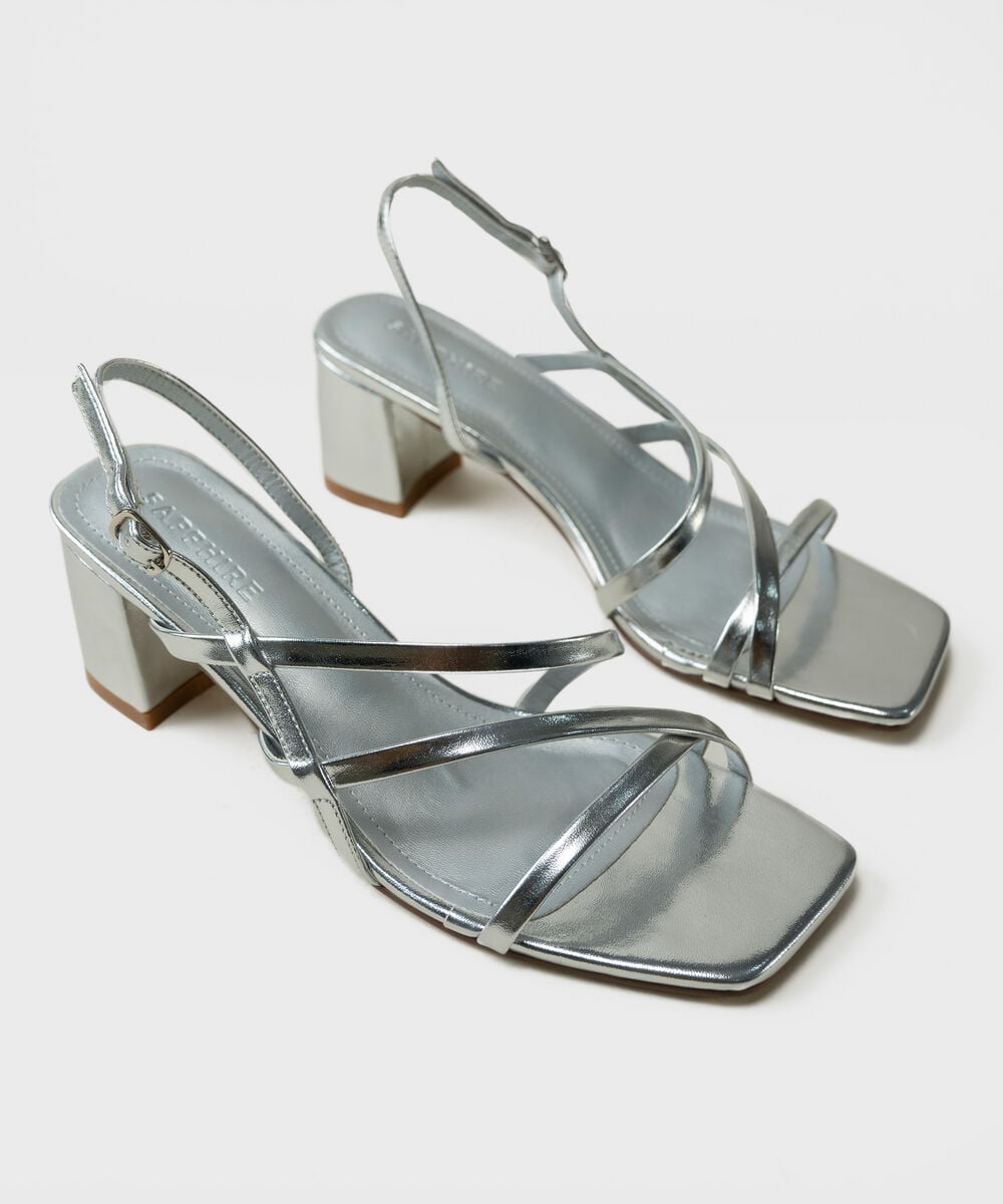 Silver Block Heels — Sapphire