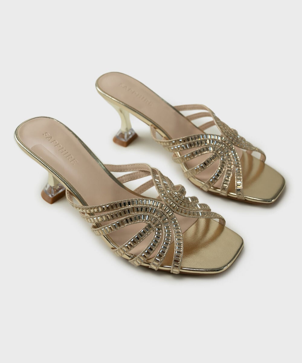 Gold Studded Heels — Sapphire
