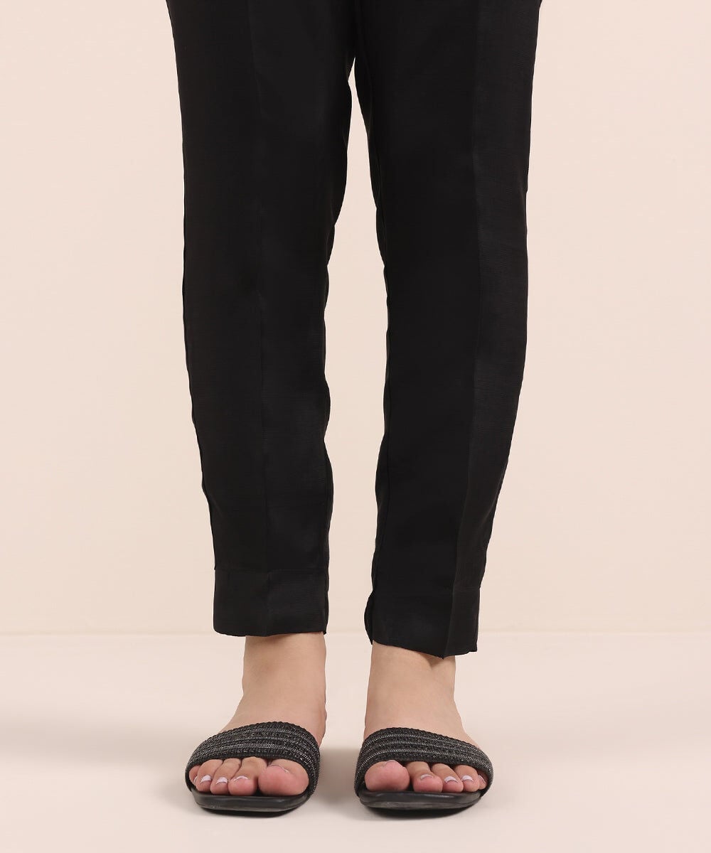 Raw Silk Cigarette Pants — Sapphire
