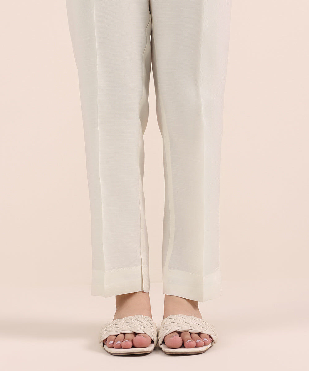 Raw Silk Cigarette Pants — Sapphire