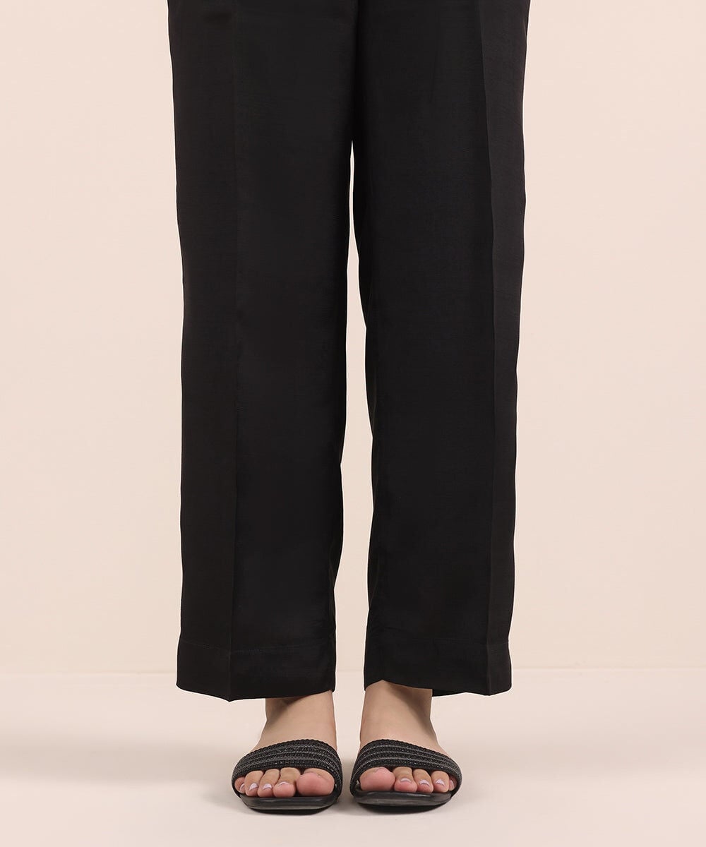 Raw Silk Straight Pants — Sapphire