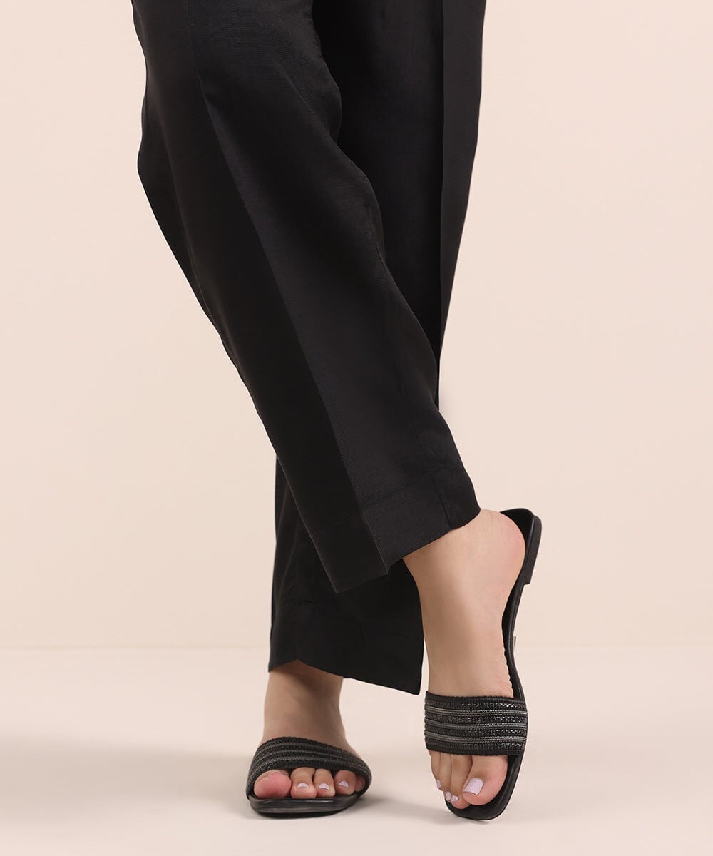 Raw Silk Straight Pants — Sapphire view 3