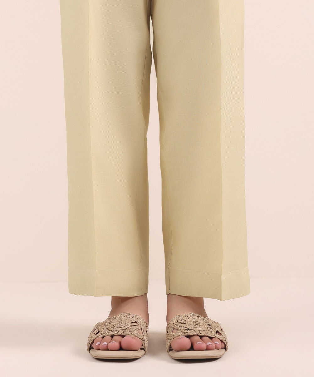 Raw Silk Straight Pants — Sapphire