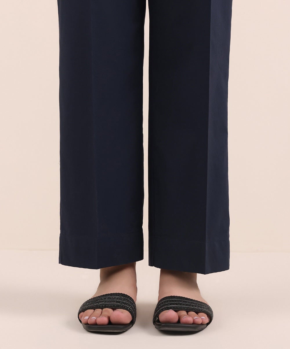 Solid Cambric Straight Pants — Sapphire