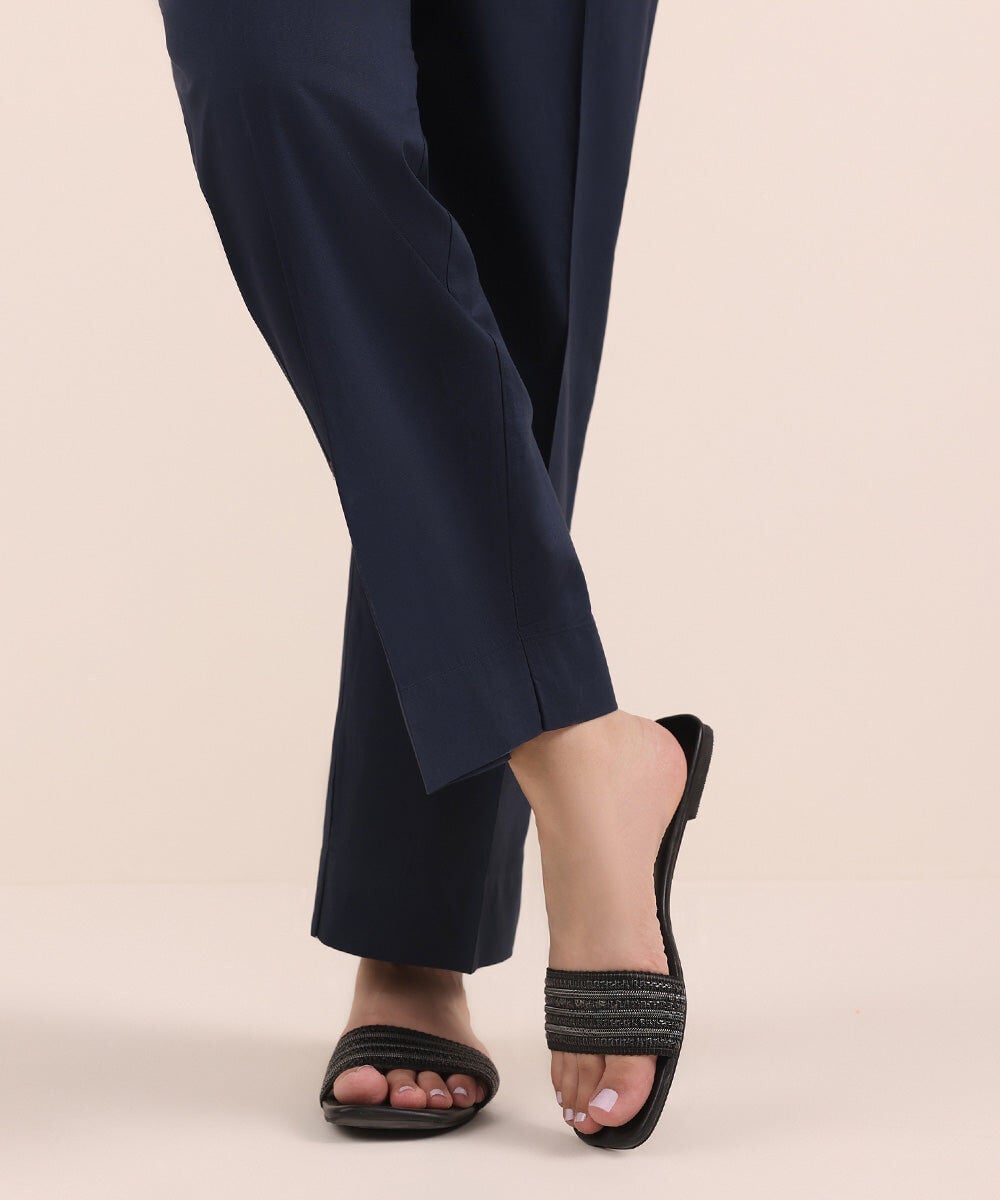 Solid Cambric Straight Pants — Sapphire view 3