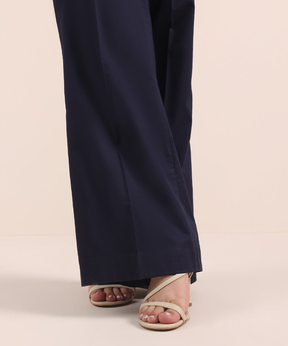 Solid Cambric Flared Pants — Sapphire
