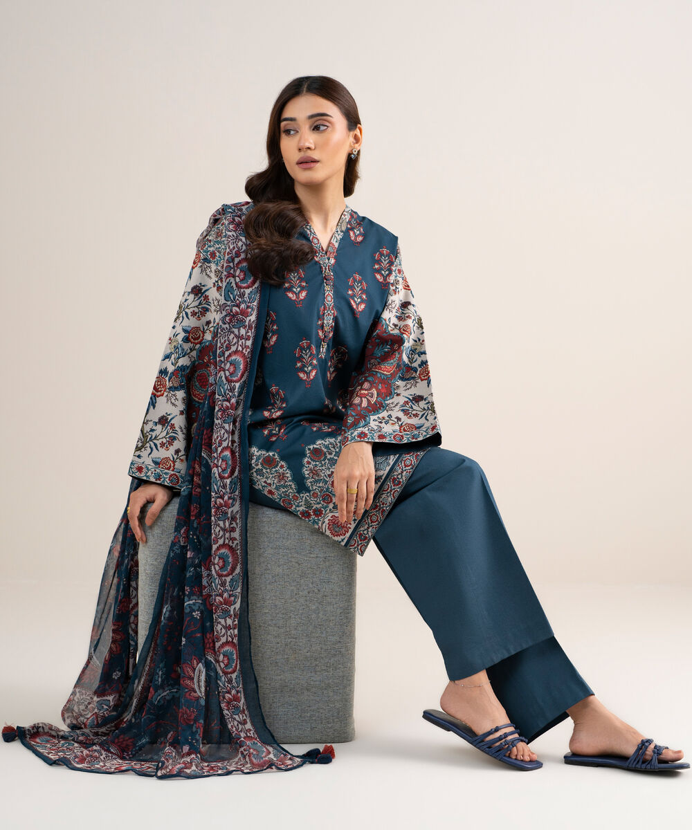 3 Piece - Printed Lawn Suit — Sapphire