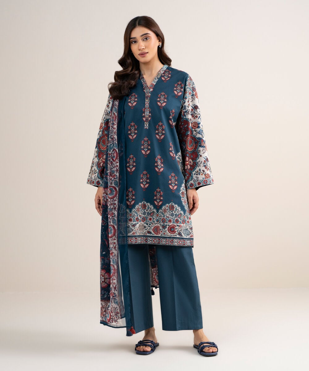 3 Piece - Printed Lawn Suit — Sapphire view 3