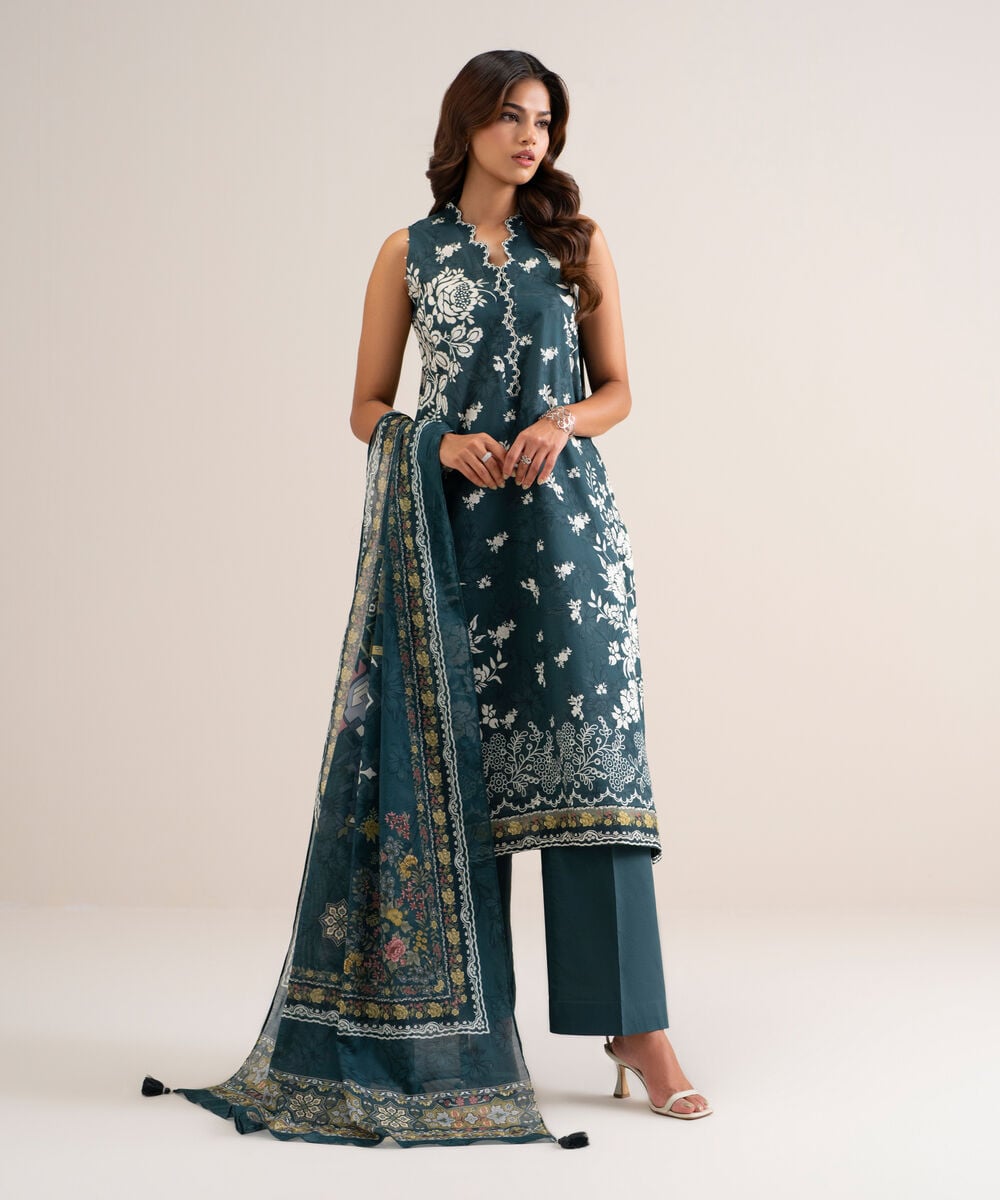 3 Piece - Printed Lawn Suit — Sapphire
