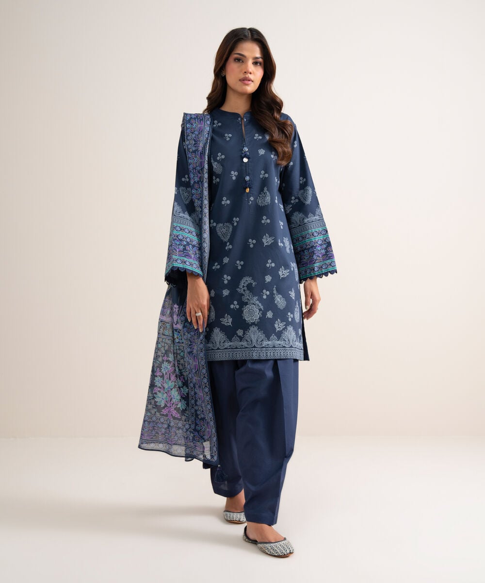 3 Piece - Printed Lawn Suit — Sapphire
