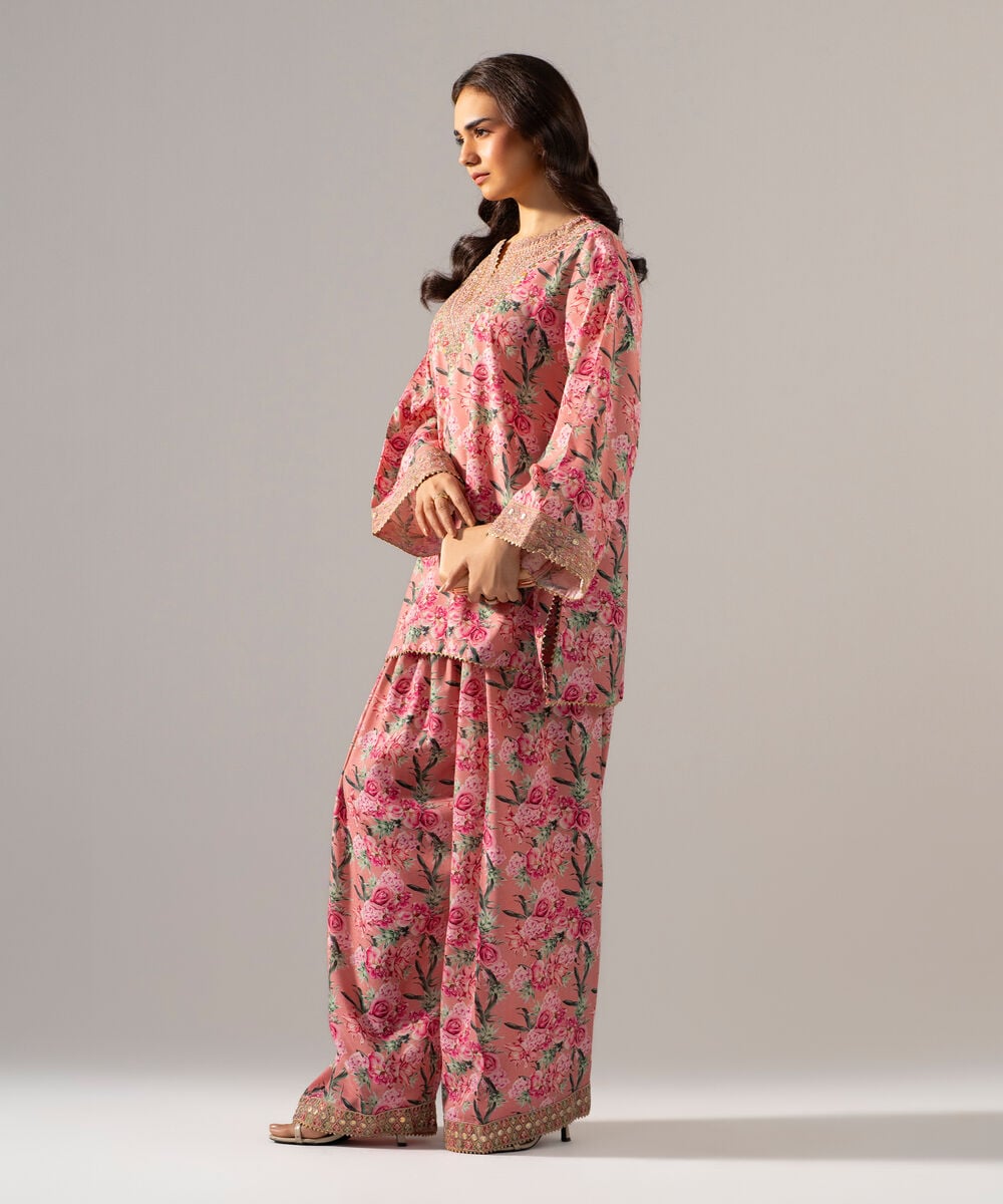 2 Piece - Embroidered Raw Silk Suit โ Sapphire view 3