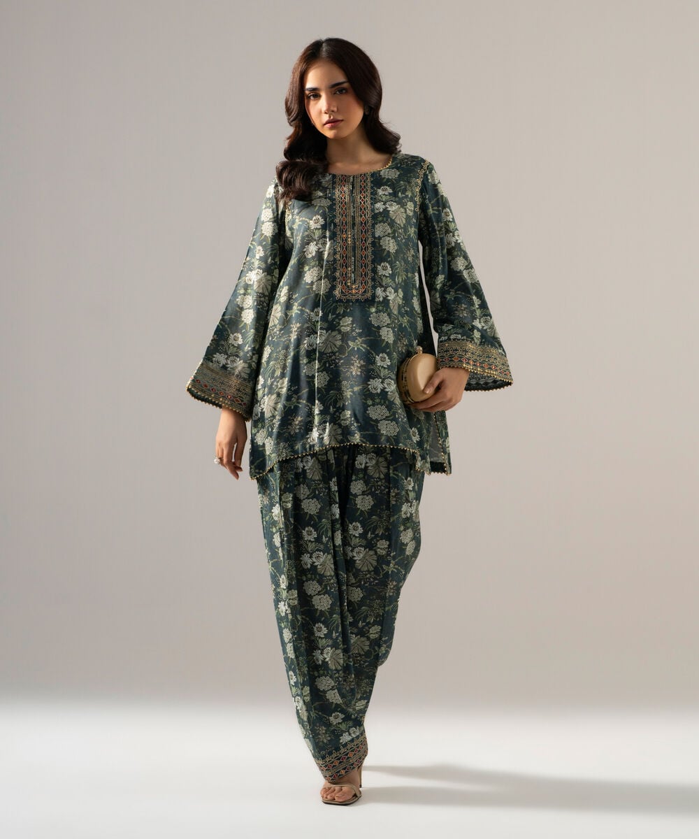 2 Piece - Embroidered Raw Silk Suit — Sapphire