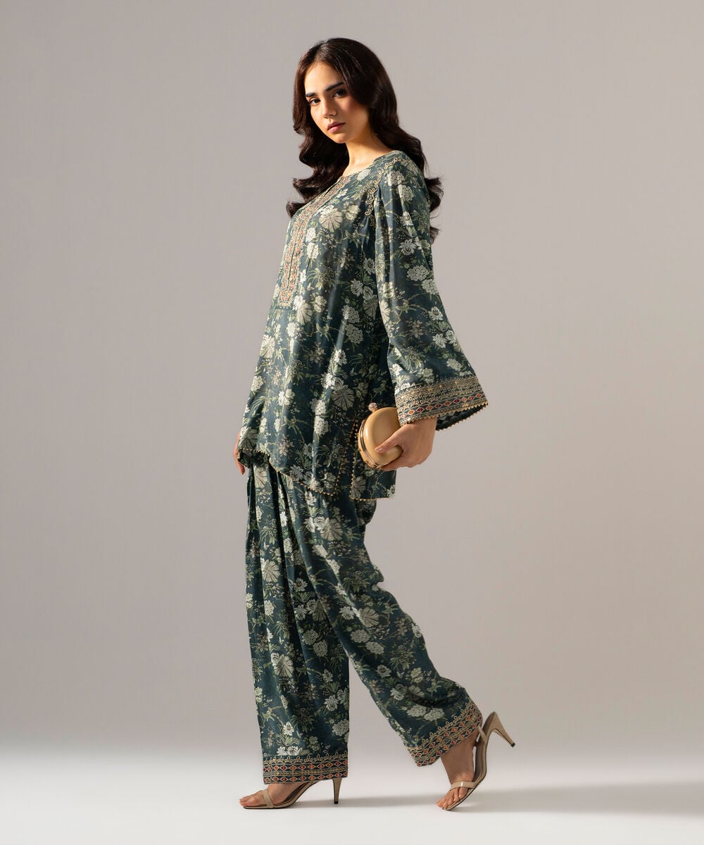 2 Piece - Embroidered Raw Silk Suit — Sapphire view 3