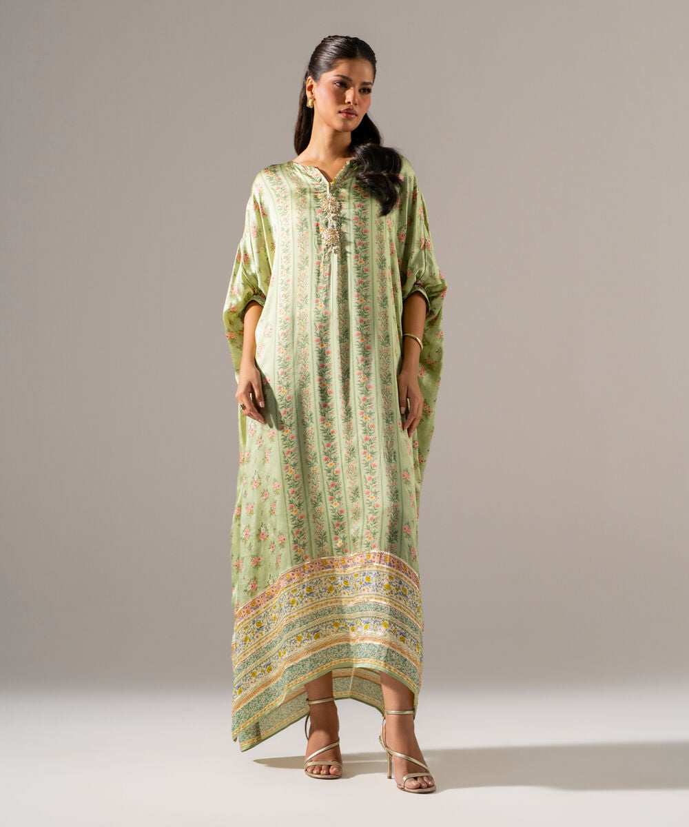 Printed Charmeuse Kaftan — Sapphire