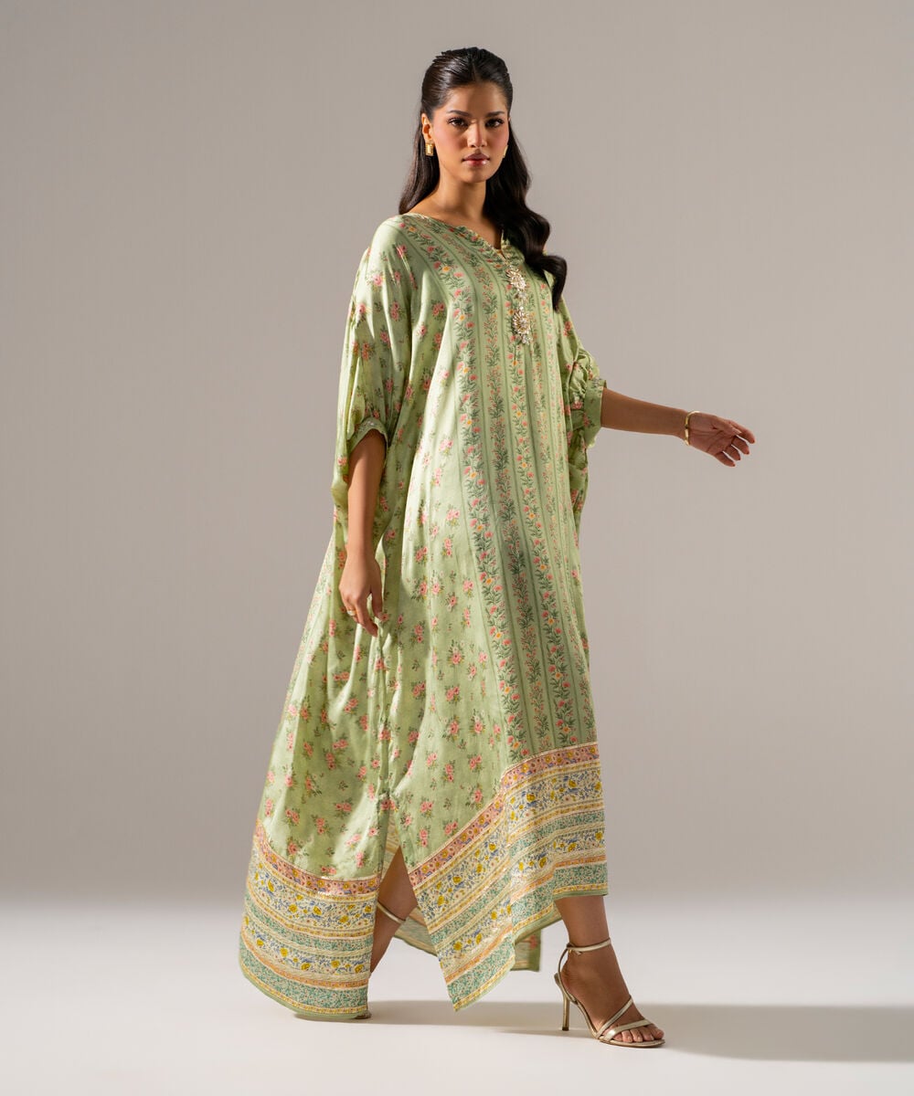 Printed Charmeuse Kaftan — Sapphire view 3