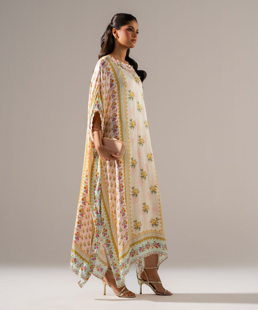 Printed Charmeuse Kaftan — Sapphire view 3