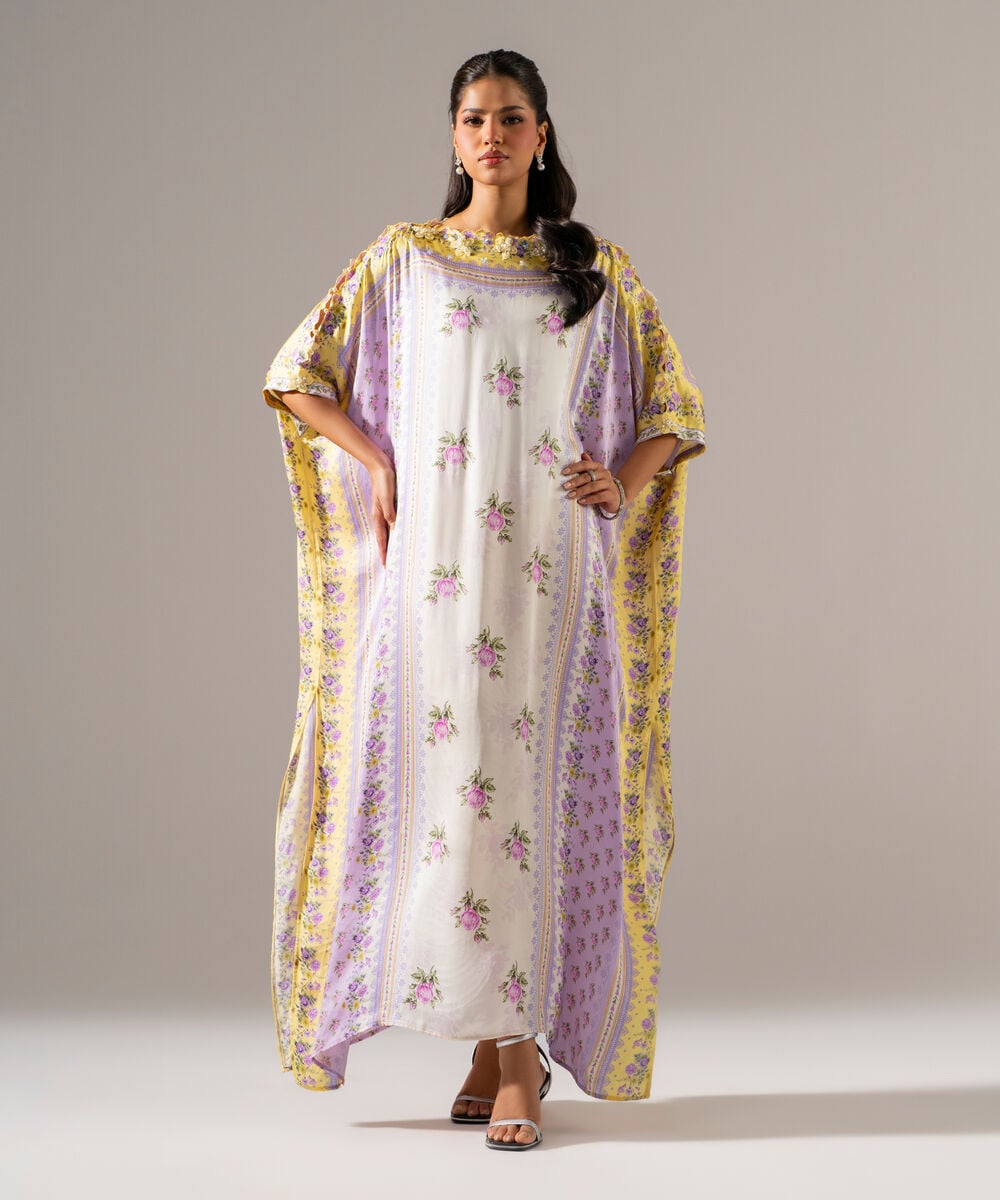 Printed Charmeuse Kaftan — Sapphire
