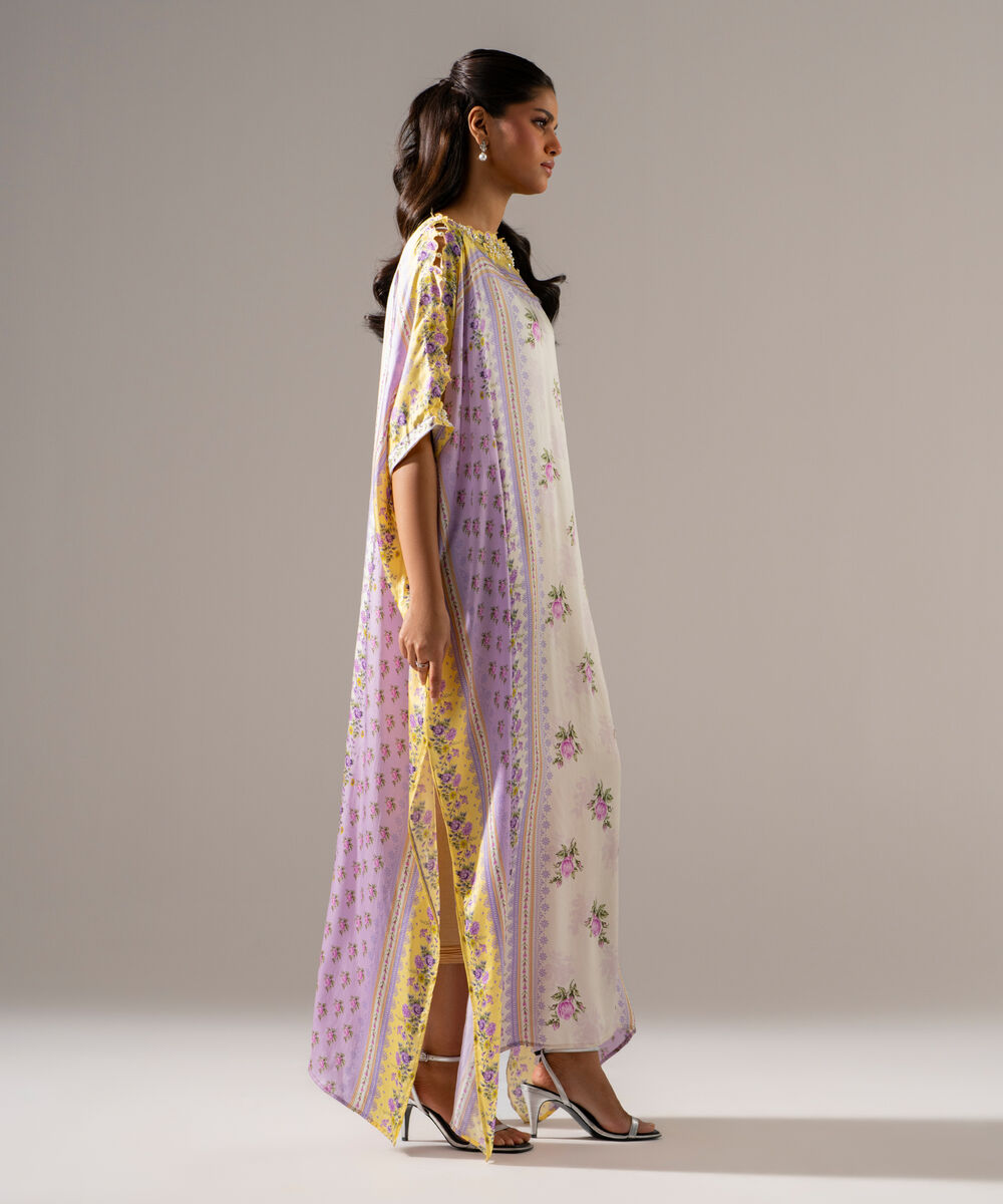 Printed Charmeuse Kaftan — Sapphire view 3