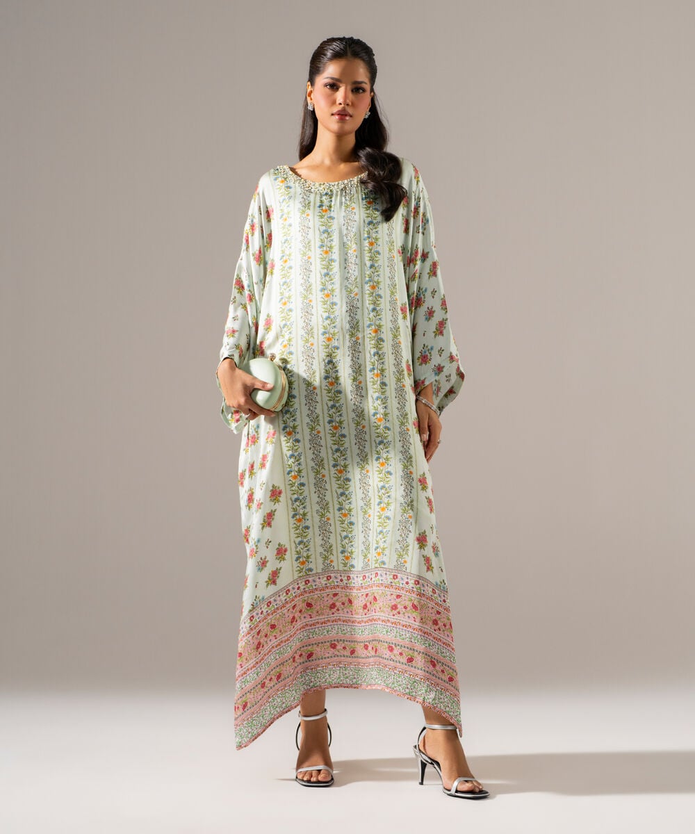 Printed Charmeuse Kaftan — Sapphire