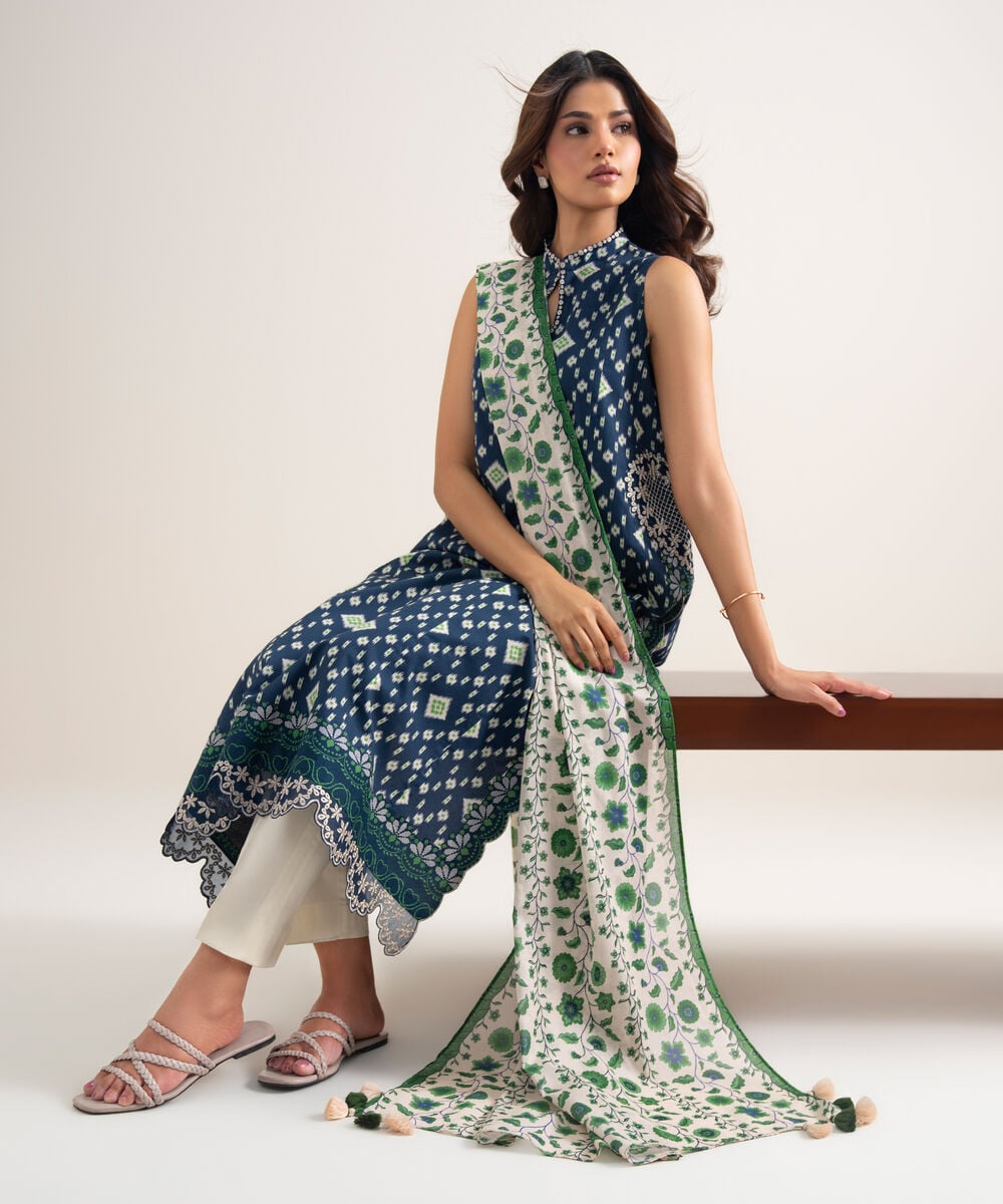 2 Piece - Embroidered Lawn Suit — Sapphire