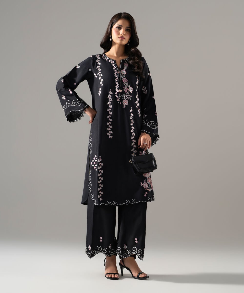 2 Piece - Embroidered Raw Silk Suit — Sapphire