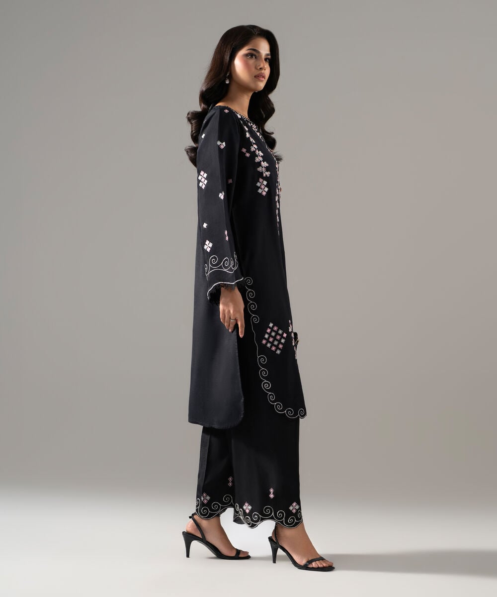 2 Piece - Embroidered Raw Silk Suit — Sapphire view 3