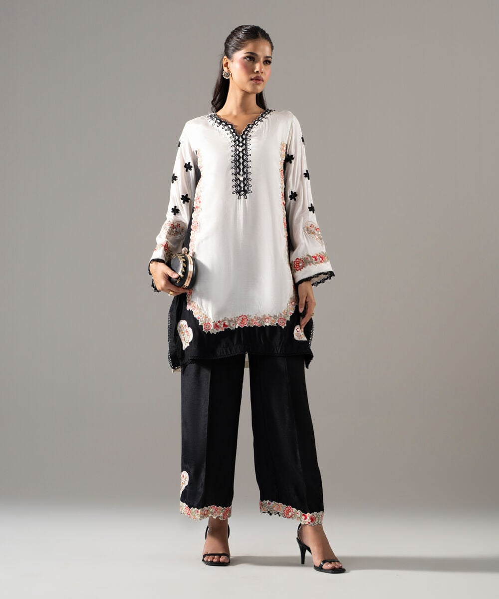 2 Piece - Embroidered Thai Silk Suit — Sapphire view 3
