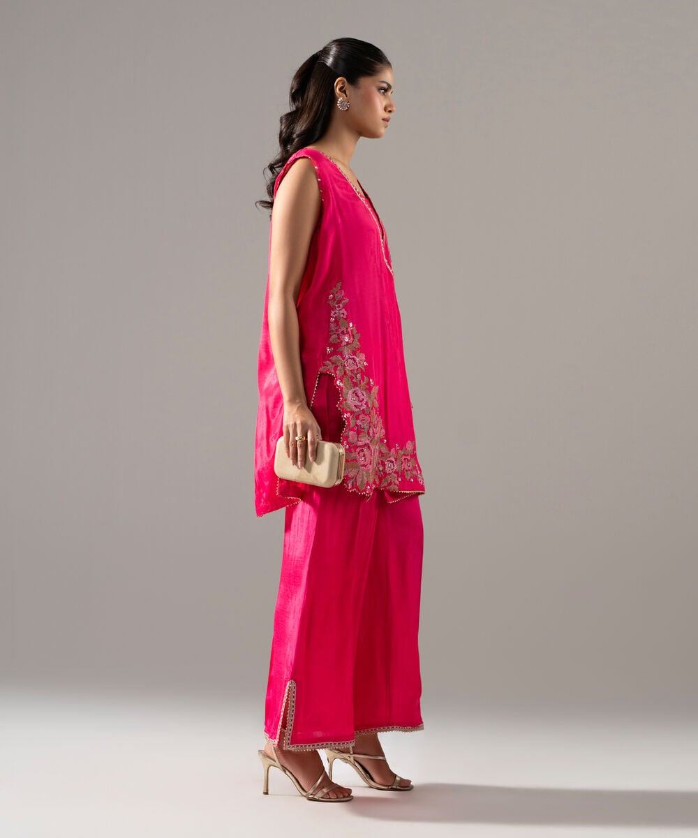 2 Piece - Embroidered Thai Silk Suit — Sapphire view 3