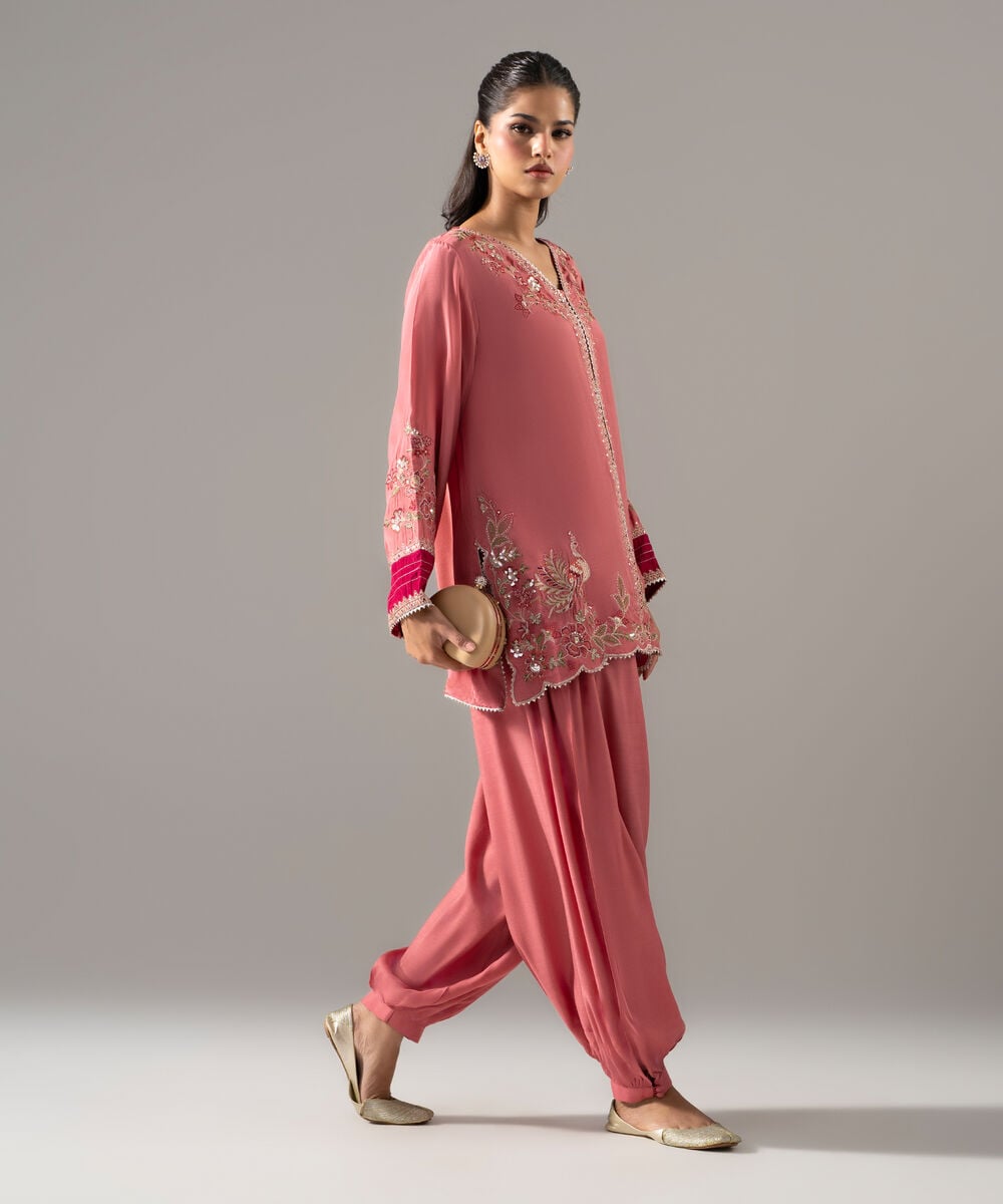 2 Piece - Embroidered Thai Silk Suit — Sapphire view 3