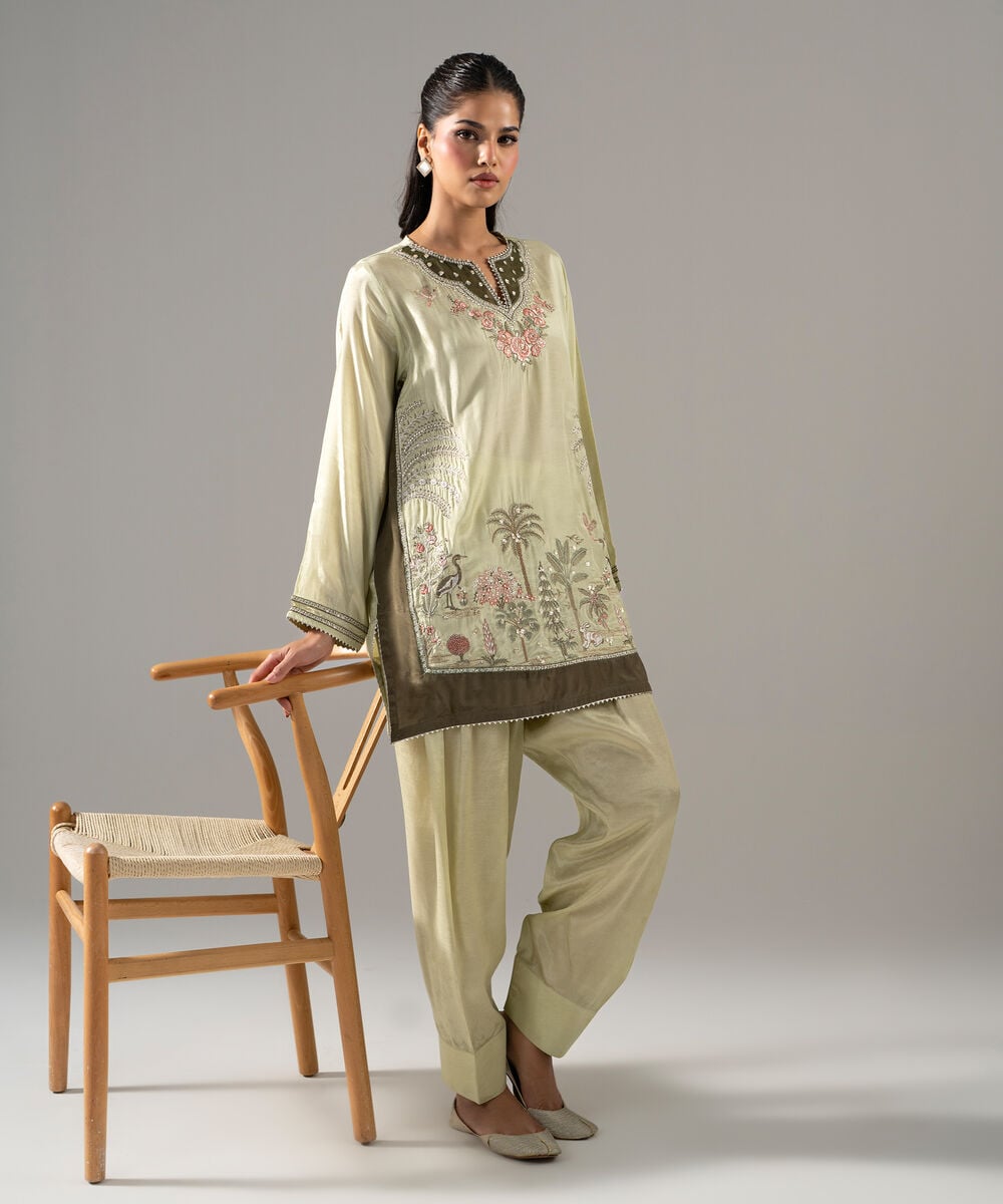2 Piece - Embroidered Thai Silk Suit — Sapphire