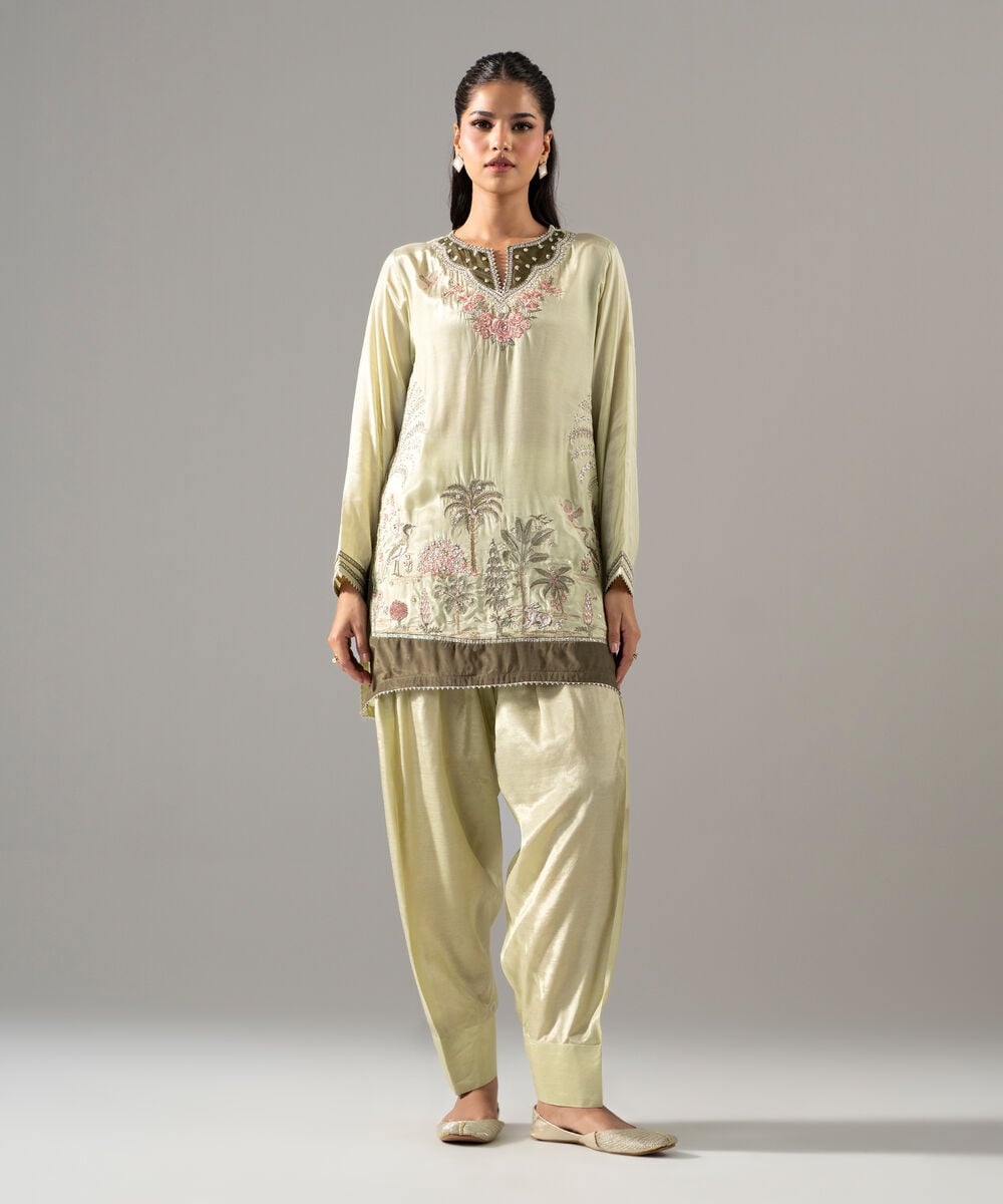 2 Piece - Embroidered Thai Silk Suit — Sapphire view 3