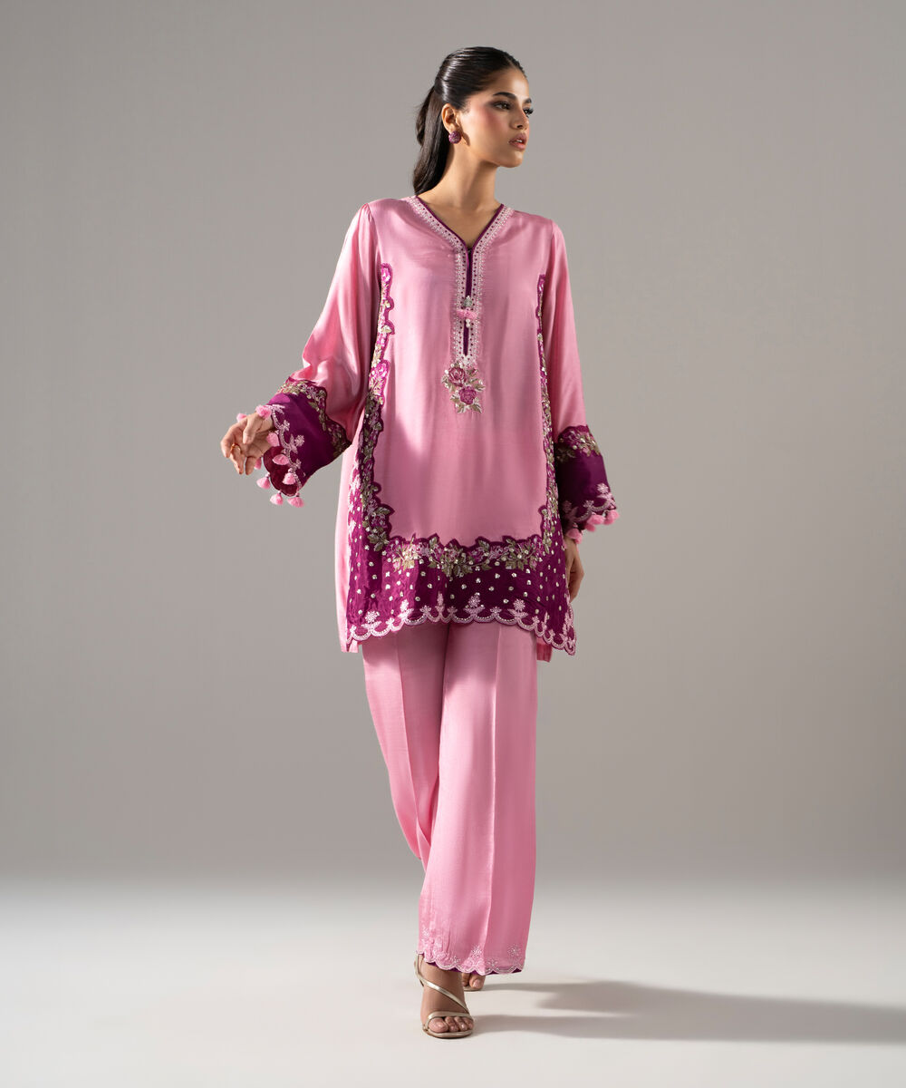 2 Piece - Embroidered Thai Silk Suit — Sapphire view 3