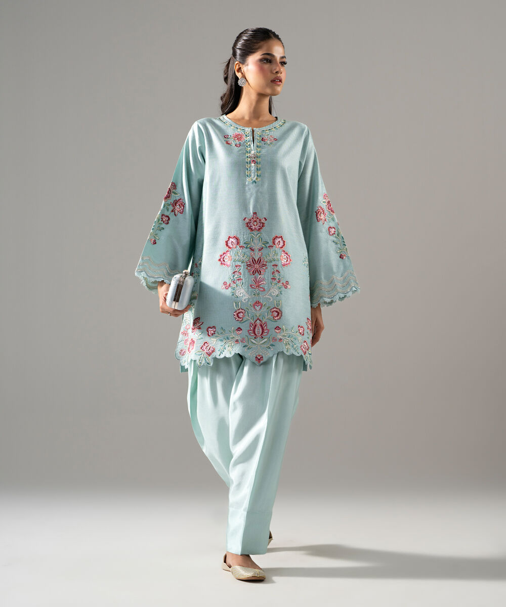 2 Piece - Embroidered Cotton Net Suit — Sapphire view 3