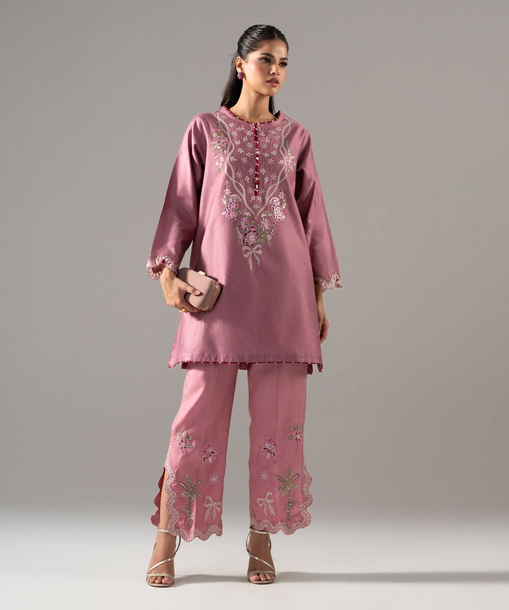 2 Piece - Embroidered Cotton Net Suit — Sapphire