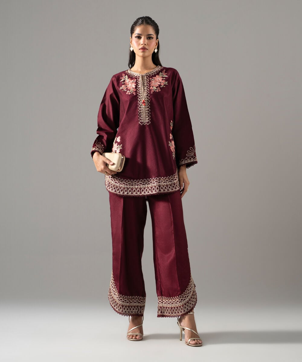 2 Piece - Embroidered Cotton Net Suit — Sapphire