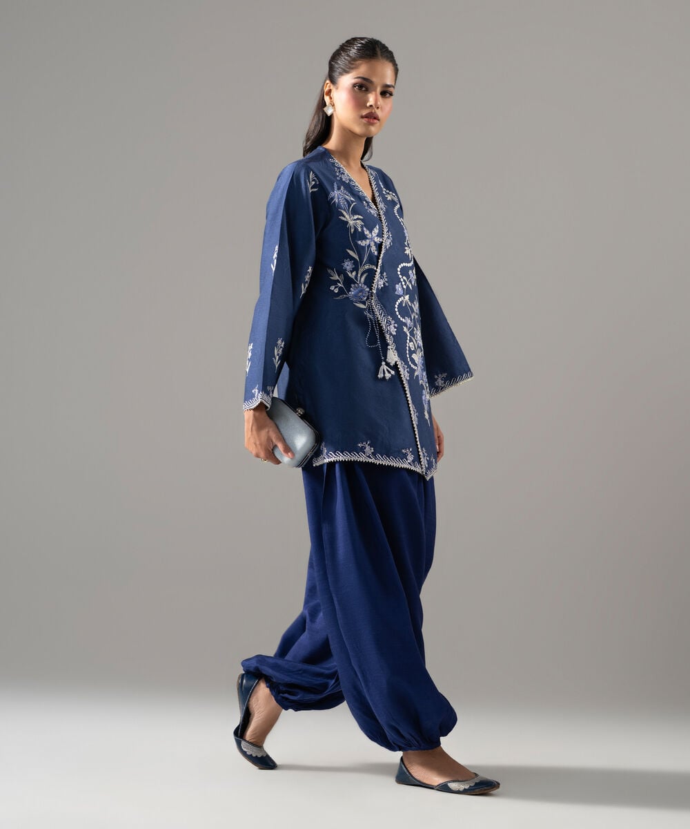2 Piece - Embroidered Cotton Net Suit — Sapphire view 3