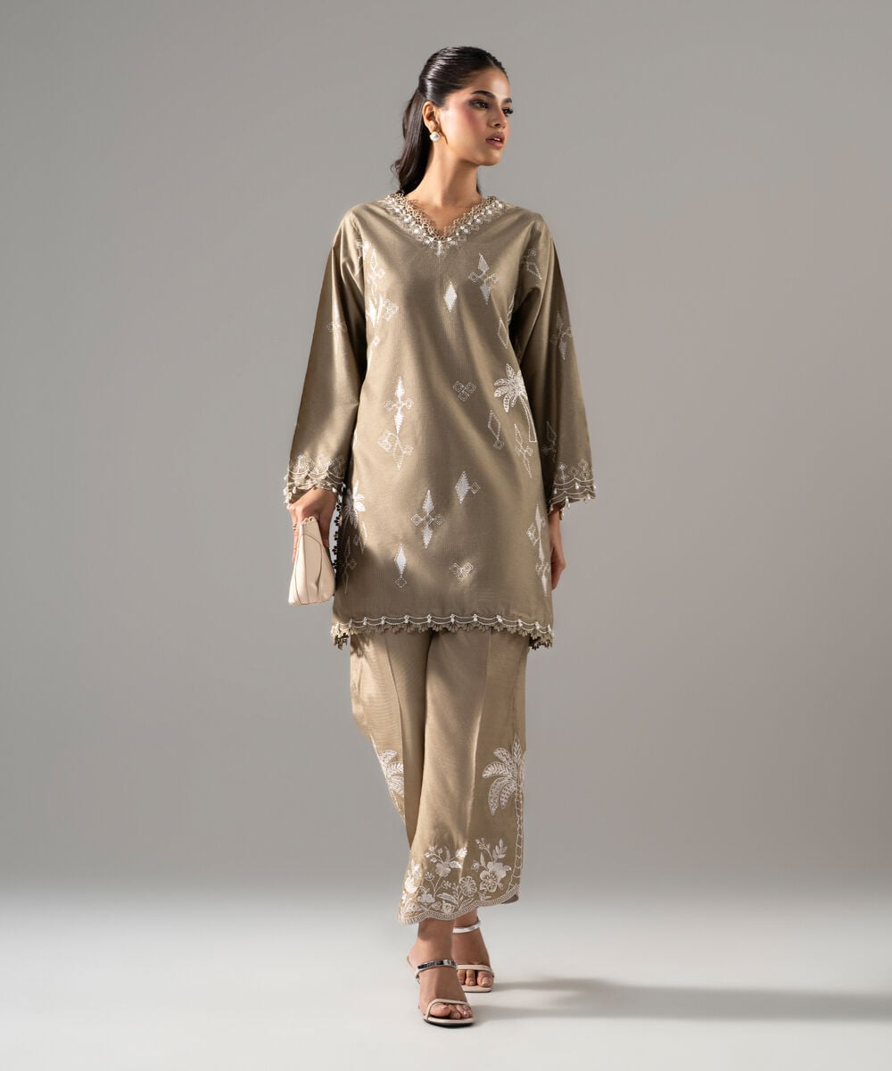 2 Piece - Embroidered Cotton Net Suit — Sapphire