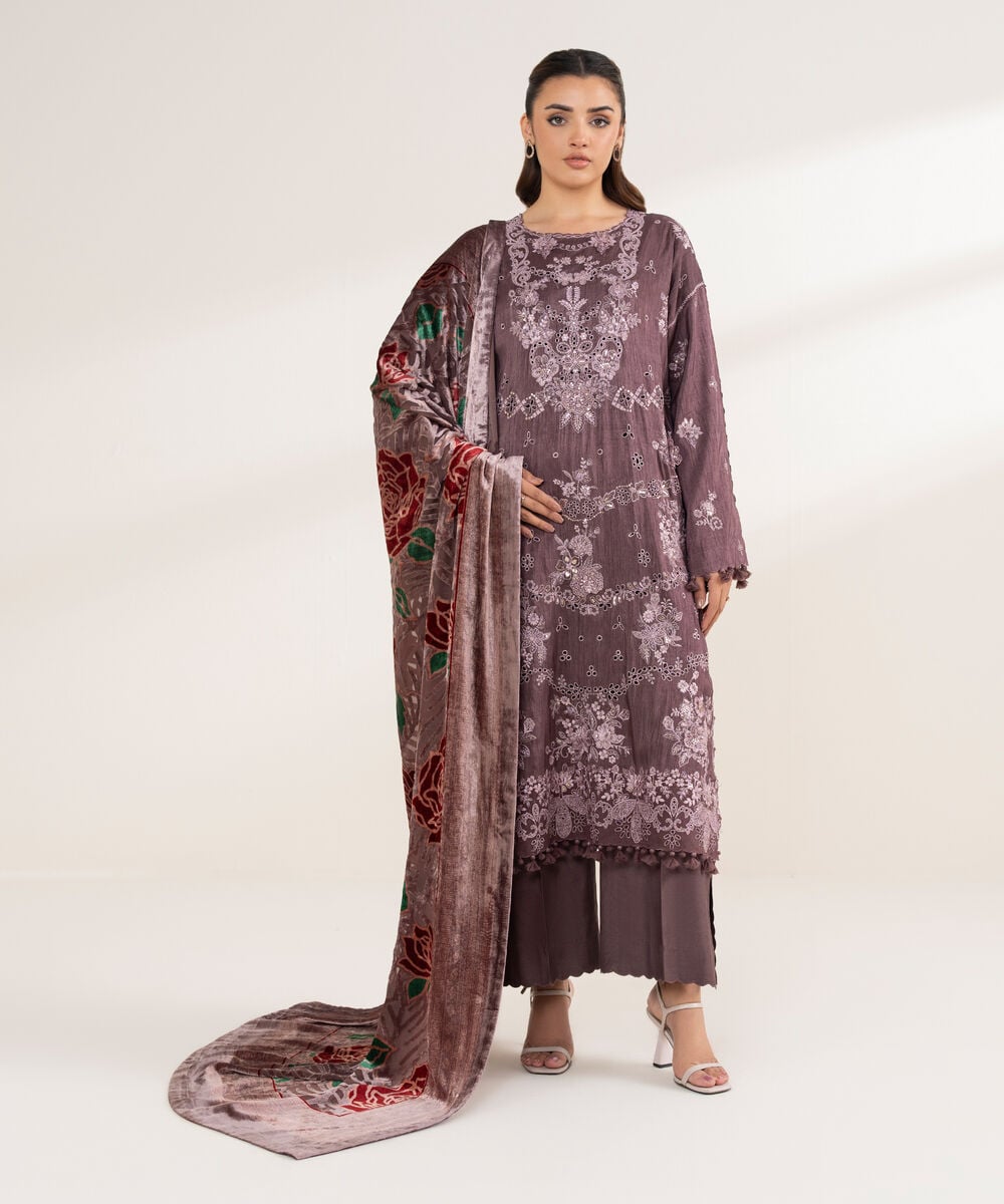 3 Piece - Embroidered Viscose Raw Silk Suit — Sapphire