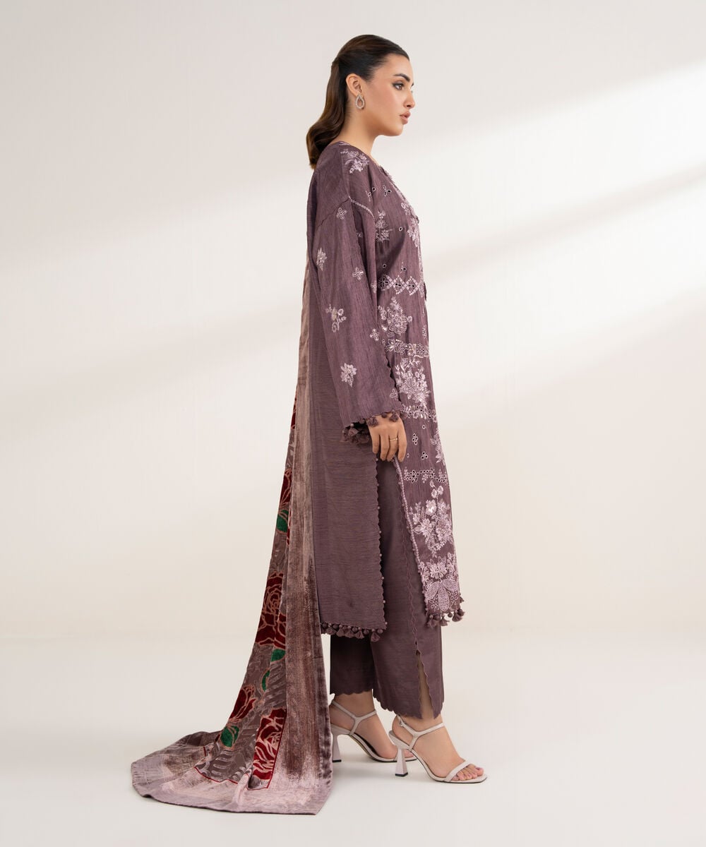 3 Piece - Embroidered Viscose Raw Silk Suit โ Sapphire view 3
