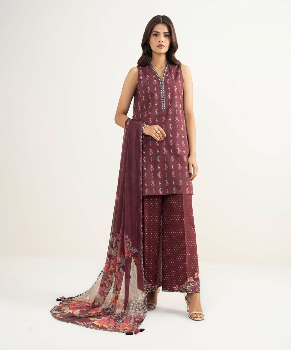 3 Piece - Printed Lawn Suit — Sapphire