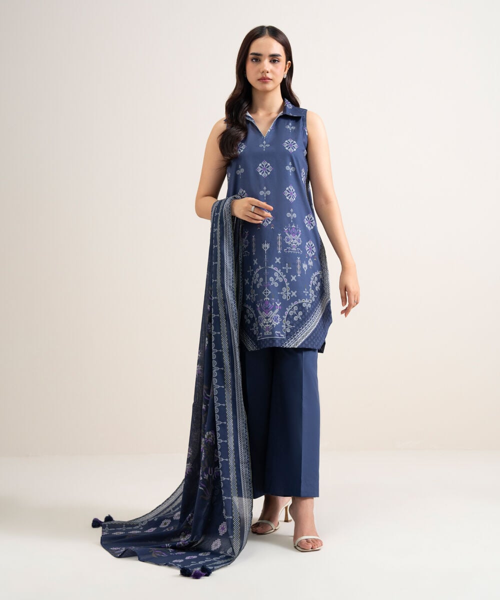 3 Piece - Printed Lawn Suit — Sapphire