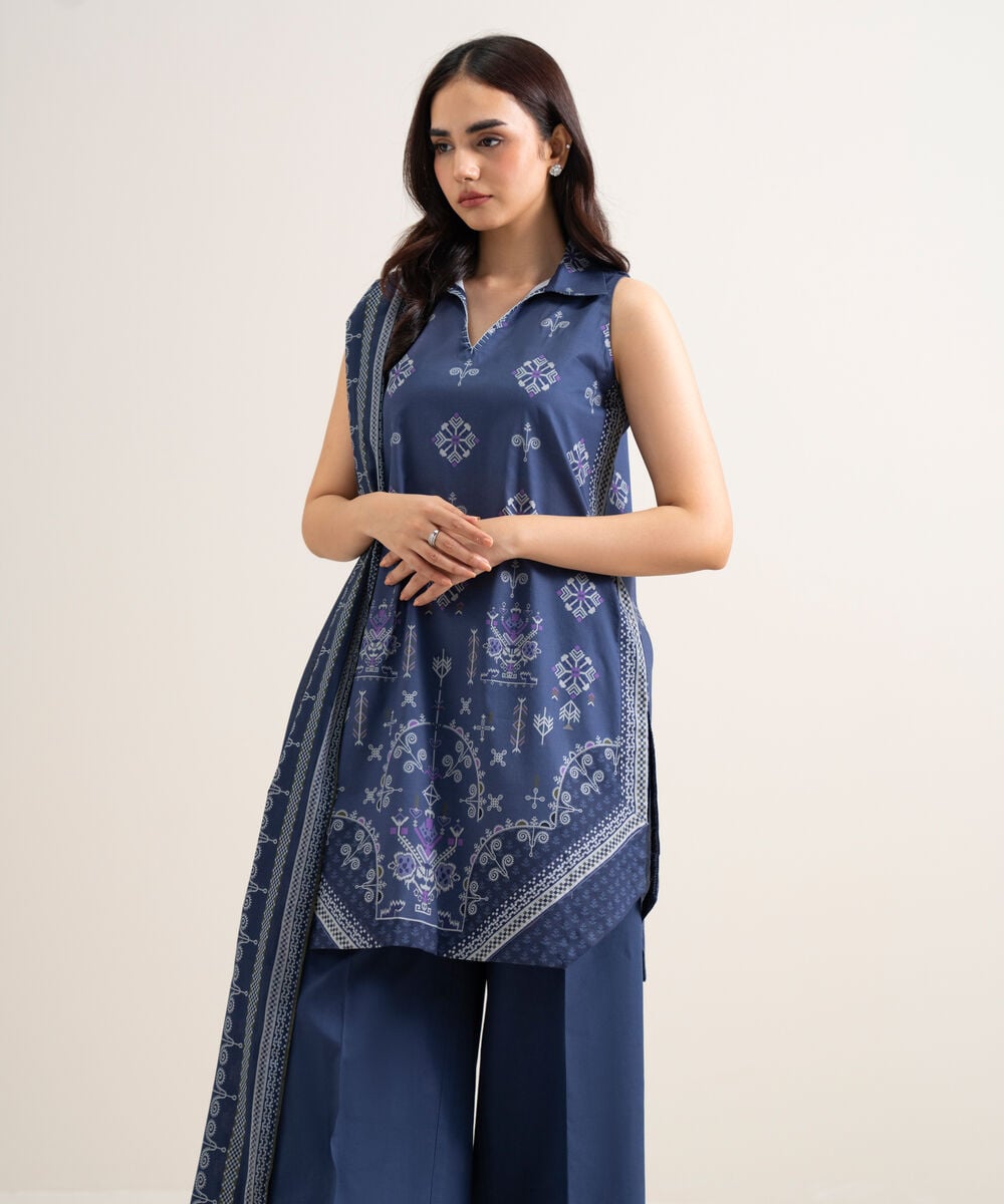 3 Piece - Printed Lawn Suit — Sapphire view 3