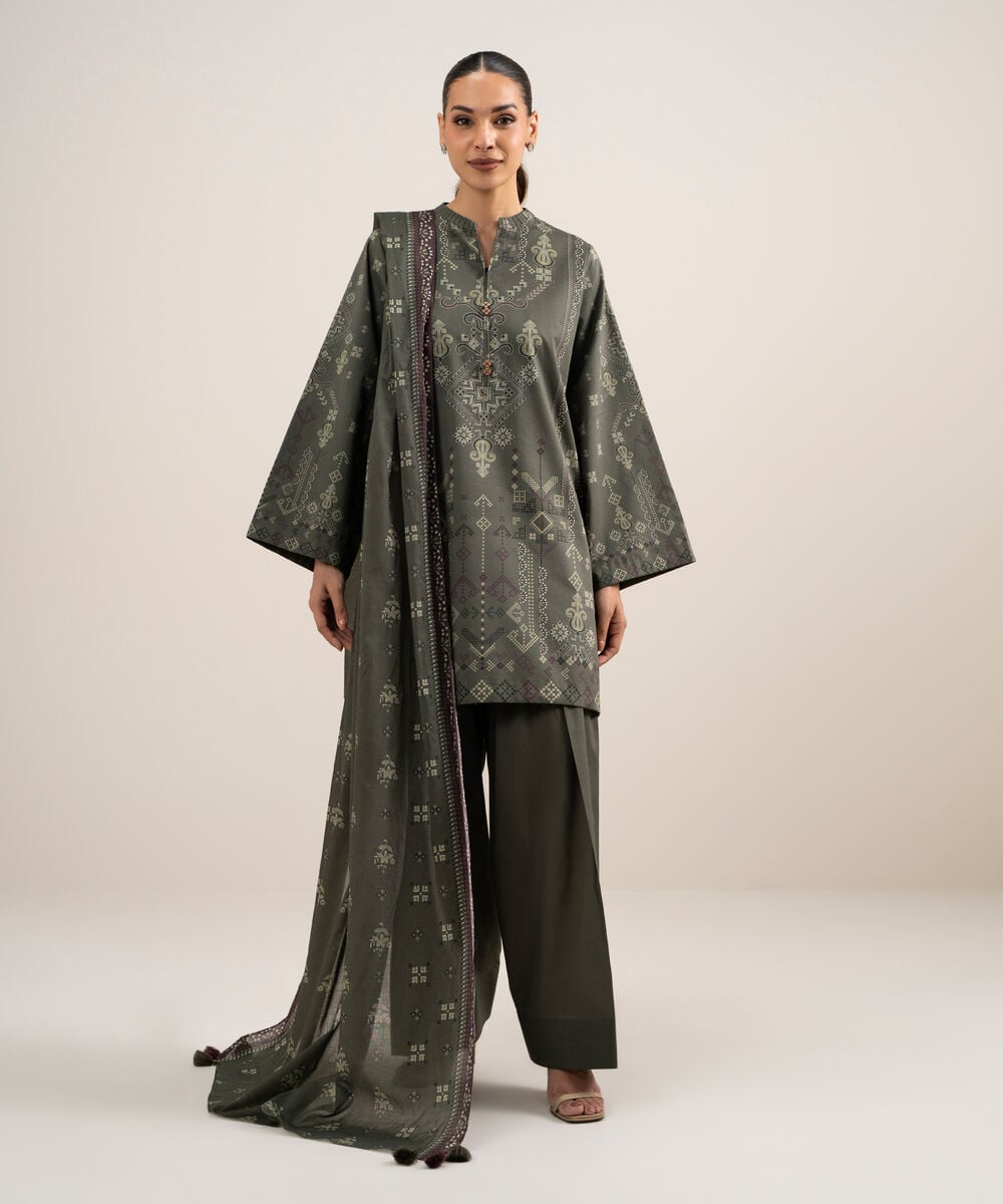 3 Piece - Printed Lawn Suit — Sapphire