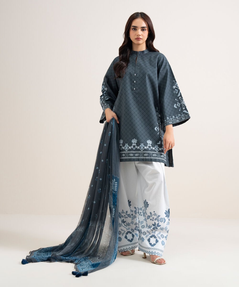 3 Piece - Printed Cotton Suit — Sapphire