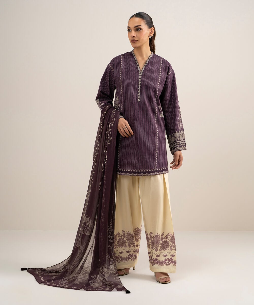 3 Piece - Printed Cotton Suit — Sapphire view 3