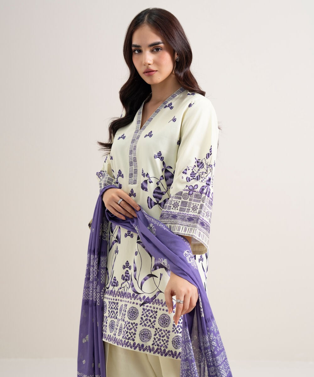 3 Piece - Printed Cotton Suit — Sapphire view 3