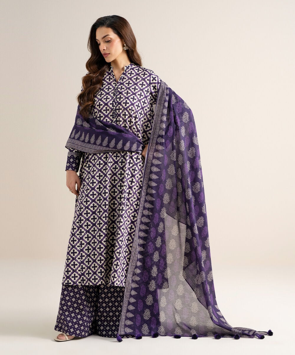 3 Piece - Printed Lawn Suit — Sapphire