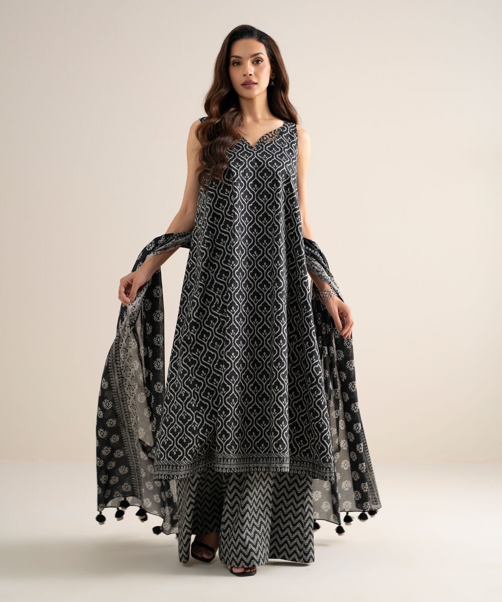 3 Piece - Printed Lawn Suit — Sapphire